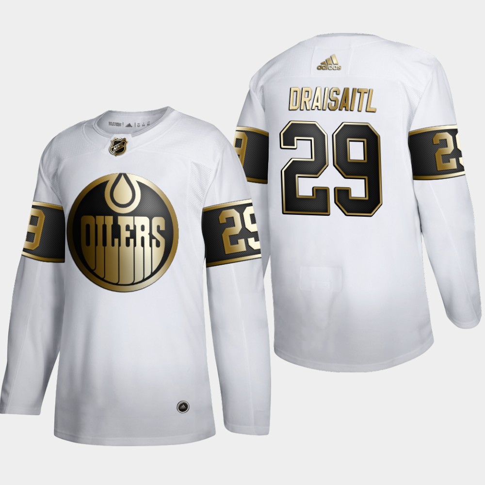 Cheap Edmonton Oilers 29 Leon Draisaitl Men Adidas White Golden Edition Limited Stitched NHL Jersey